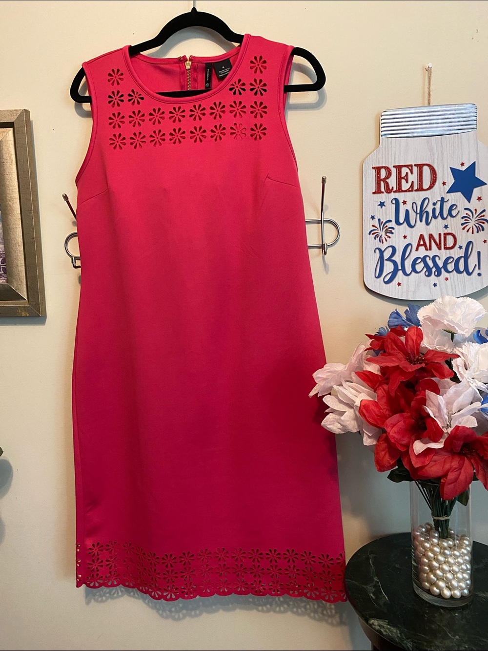 New Direction Hot Pink Laser-Cut Dress Size Medium Excellent Condition